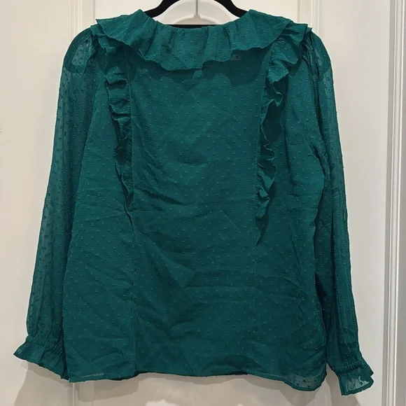 LOFT Long Sleeve Green Teal Flowy Blouse. Size Petite Large - Picture 8 of 10